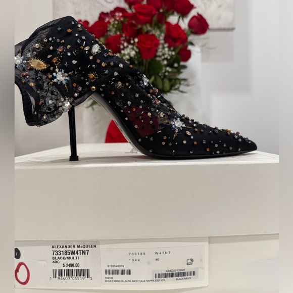 Alexander McQueen Crystal Embellished Mesh 90mm Stiletto Boots - Picture 13 of 14